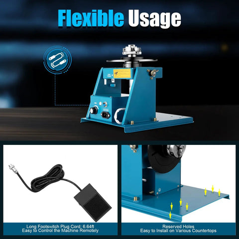 110V 10Kg Portable Welder Positioner Turntable Machine With 3 Jaw Chuck Rotary Welding Table 0 To 90 Degrees 2-10 RPM