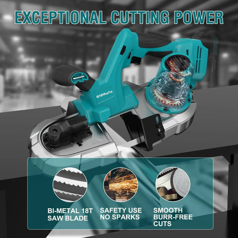 Cordless Bandsaw 20V Brushless Portable With 2.5 Inch Cutting Capacity, 6 Speeds For Metal And Wood, cutting visualization