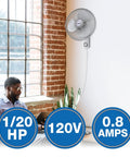 Commercial Grade Oscillating 16 Inch Wall Mount Fan With 17100 CFM Airflow For Workshops Gyms Stores Classrooms And Offices Beefy Heavy Duty Adjustable Oscillation Easy Mounting 9016 Model installed on wall in room