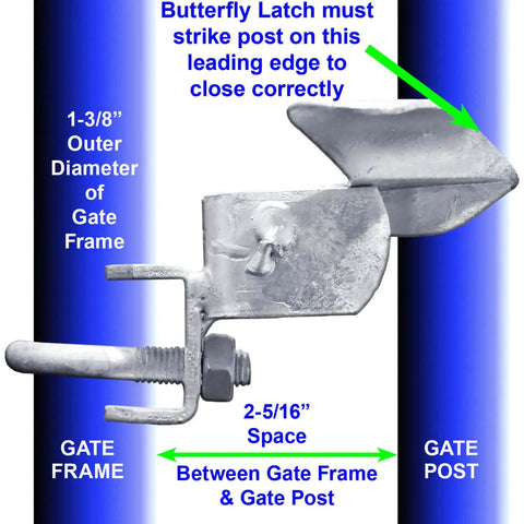 Heavy Duty Galvanized Butterfly Gate Latch Fits Chain Link Fence Frame And Post With Zero Hassle Setup image showing latch dimensions and fitting details.