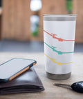 White insulated stainless steel tumbler with glider design on table, "Insulated Stainless Steel Tumbler For Glider Pilots And Aviation Nerds."