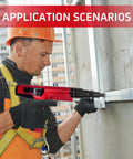 Worker using a power frame gun with High Octane Powder Actuated Converter Pins With One Inch Washer.300 Head on concrete.