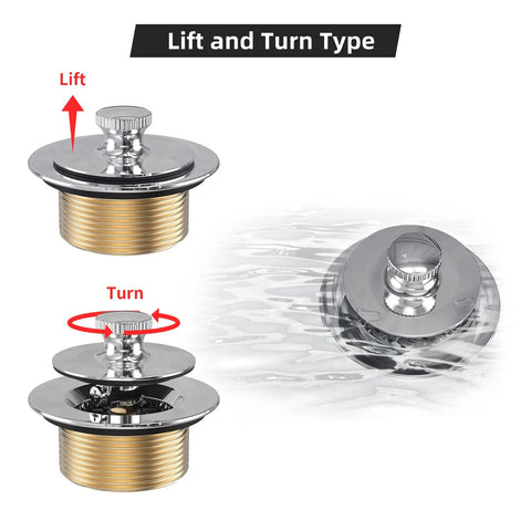 Chrome-plated all-metal lift-and-turn bathtub drain kit with two-hole overflow faceplate