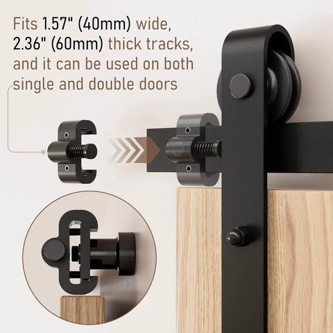 Two Pack Adjustable Barn Door Stopper With Spring Cushion, heavy duty aluminum black coated sliding door stop on wooden track