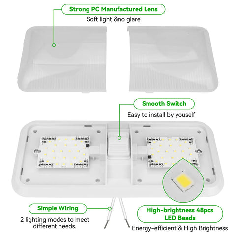 Interior view of 12V RV Interior Ceiling Light With Switch 4500K LED fixture showing high-brightness LED beads and smooth switch.