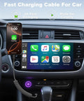 Retractable Braided USB A To USB C Car Charger Cables 3 Ft ultra fast charge in car dashboard with smartphone and screen