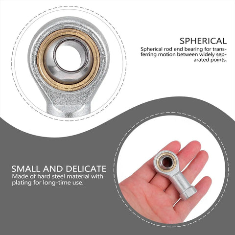 Beefed Up Heavy Duty Rod End Joint Bearing Set Four Pack With Easy Mounting For Power Tools And Automation Equipment, Female Thread Steel Spherical Bearings For Pneumatic Systems And Machinery, close-up in hand