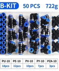 Snazz Up Your Shop With This Awesome 50 Pc Pneumatic Fitting Kit Featuring Quick Push In Air Connectors And Adapters Compatible With 10 Mm Hose Pipe Tube For Fast Compressor And Tool Setup. black 50-piece pneumatic fitting kit, 10mm push-in air connectors in organizer case