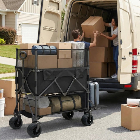 Heavy Duty Double Decker Collapsible Wagon With Retractable Mesh And Tailgate 600L Capacity So You Can Haul More Gear On Wheels