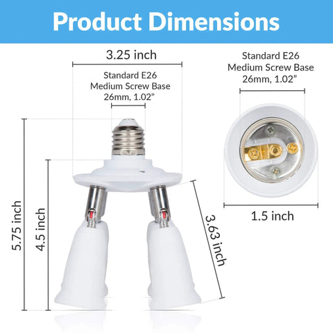 E26 Light Bulb Socket Plug In Adapter Splitter With Four Heads White Finish Adjustable Angles For Wide Coverage Indoor Outdoor Ceiling Lights Or Lamps Great For Ceiling Fans Pendants And Lamps