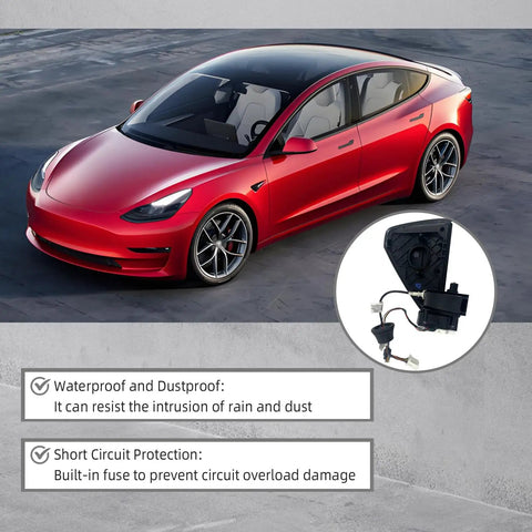 Slick Rear Left Charging Port Door Assembly For Tesla Model 3 And Model Y Years 2017 Through 2023 with waterproof feature.