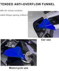 Long Neck Oil Funnel For Cars, Motorcycles, Boats And ATVs, Plastic Spill Saver Funnel With Extendable Spout, installed in car and motorcycle