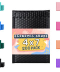 Black Waterproof Bubble Mailers 4x8 Self Seal Adhesive Shipping Bags, 200 Pack Cushioned Padded Envelopes, 4x7 shown