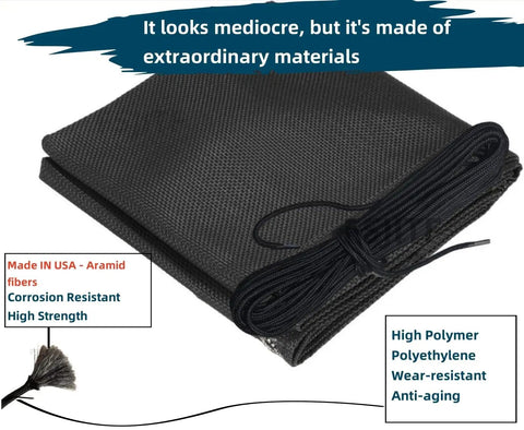 Outdoor Swing Lounger Replacement Mesh And Rope Kit with black reinforced vinyl mesh and rope, high strength material.