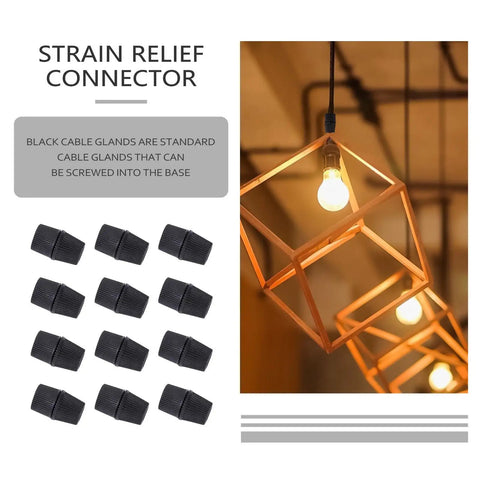 100-Piece Plastic Cable Gland Kit For DIY Hanging Lights And Ceiling Installations next to illuminated geometric fixtures