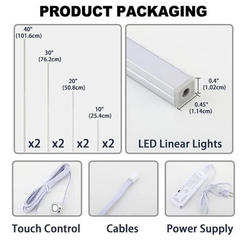8 Pack Recessed Linear LED Strip Light Kit 200 Inches Total Length 3000K Warm White With Touch Control packaging details