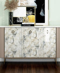 Blue Marble Waterproof Countertop Contact Paper 24x197 Inch Peel And Stick Vinyl Wrap on dresser in stylish room