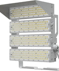 Heavy Duty LED Flood Lights Deliver Sick Brightness for Stadium and Security Projects with 6500K Cool White Output and Rock Solid IP66 Weatherproof Build, featuring three-panel design.