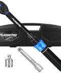 Garage-Ready Pro Grade Three-Eighths-Inch Drive Torque Wrench Kit With 20-240 In-Lb Range, shown with case and adapters