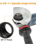 Angle grinder with 5/8-11 Inch Angle Grinder Flange Nut Set - 2 Pack Quick Release Locking Nuts, showing 5/8"-11 thread compatibility.