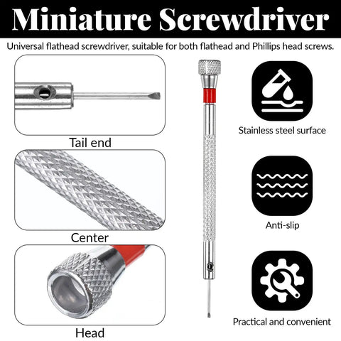 Miniature screwdriver from 630 Piece Eyeglass Repair Kit With Screws And Tiny Micro Fasteners For Electronics Repair Watches And Laptops