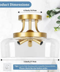 Gold 3 Light Semi Flush Mount Ceiling Light With Drum Glass Shade For Living Room Kitchen Bedroom Hallway Bathroom Laundry E12 Socket Bulbs Not Included, dimensions shown