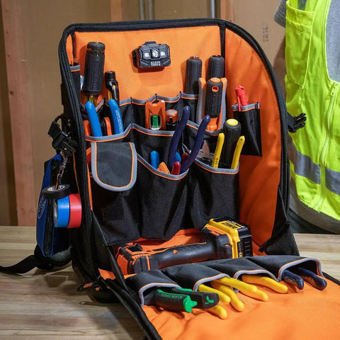 Tool Backpack Station Pro Heavy Duty Organizer With 27 Pockets, Large Interior And Molded Bottom, Electrician Tool Bag