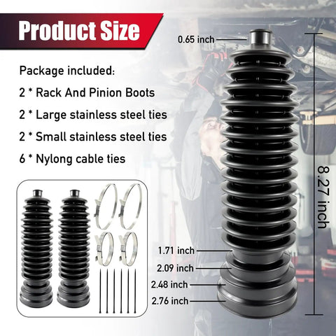 2 Pack Tie Rod Boot Kit For Rack And Pinion With Thickened Neoprene, Includes 4 Stainless Steel Clamps And 6 Cable Ties