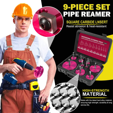 Worker using 9-Piece PVC Pipe Reamer Kit With Nine Reamers In 1/2 In 3/4 In 1 In 1-1/4 In 1-1/2 In 2 In 2-1/2 In 3 In 4 In
