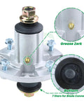 2 Pack Spindle Assembly With UC26511 Pulley Replacement For John Deere Z225 X300 X304 showing grease zerk and blade connection
