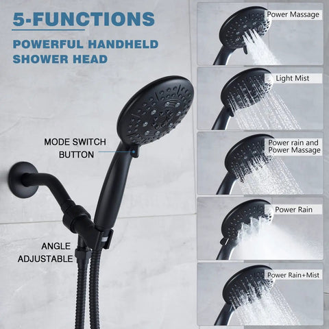 Shower Tub Kit With Valve Included Five Setting Handheld Shower Head And Tub Spout Single Handle Tub And Shower Trim Kit in use