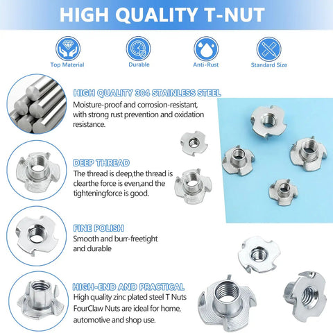 High quality 304 stainless steel Heavy Duty T Nuts 304 Stainless Steel Assortment 160 Piece Kit for furniture installation.