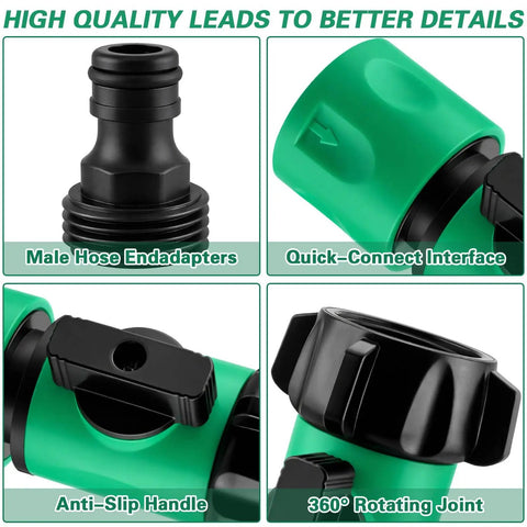 Collage showing features of Garden Hose Quick Connect Kit With Three Quarter Inch GHT Female Connectors And Valve Quick Release