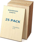 Basswood sheets, 25-pack, front view, unfinished 1/16 in thick (150x100x1.5mm)