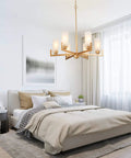 Six Light Gold Chandelier With White Frosted Glass Shades For Dining Room Living Room Kitchen And Bedroom Modern Chic Fixture