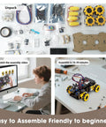 Epic Hands On Programmable Robot Kit For Kids Ages 8 To 12 And 12 To 16 With Remote And App Control ESP32 Powered Scratch And Arduino Compatible STEM Toys For Boys And Girls Yellow, unboxed parts and assembled 4WD robot