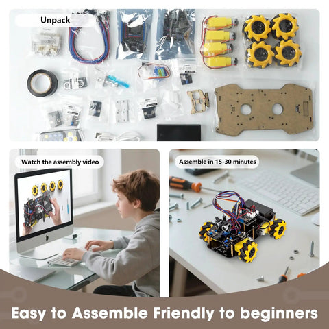 Epic Hands On Programmable Robot Kit For Kids Ages 8 To 12 And 12 To 16 With Remote And App Control ESP32 Powered Scratch And Arduino Compatible STEM Toys For Boys And Girls Yellow, unboxed parts and assembled 4WD robot