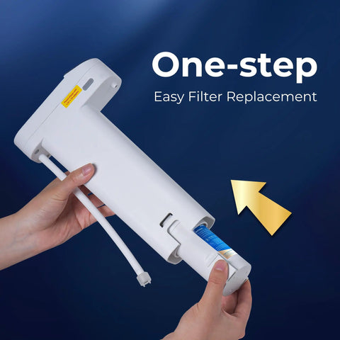 Hands replacing EDF Replacement Filter for Electric Water Filter Pitcher ED01 ED02 ED04, 3 months or 200 gallons
