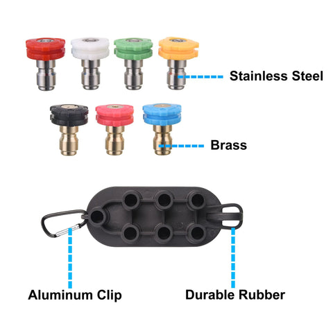 PWACCS pressure washer pivoting coupler kit with 7 color-coded nozzle tips and holder, 1/4-inch quick connect