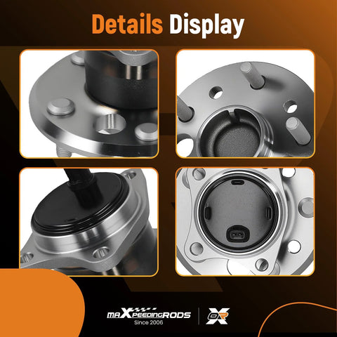 Close-up views of the 2-Piece Rear Wheel Hub Bearing Assembly For Toyota Camry, Avalon, Highlander, Solara And Lexus ES Series 2001-2012 With 5 Lug And ABS, Fits ES300 ES330 ES350 2002-2012, Replaces 512206 512207.