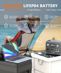 256Wh LiFePO4 Portable Power Station With 300W Continuous Output And 600W Peak Pure Sine Wave Solar Generator with laptop and tent
