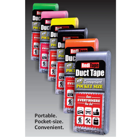 Assorted colors of Travel Size Pocket Duct Tape 2 Pack Twin Silver, Compact Flat Mini Rolls for Repairs and Emergency Gear