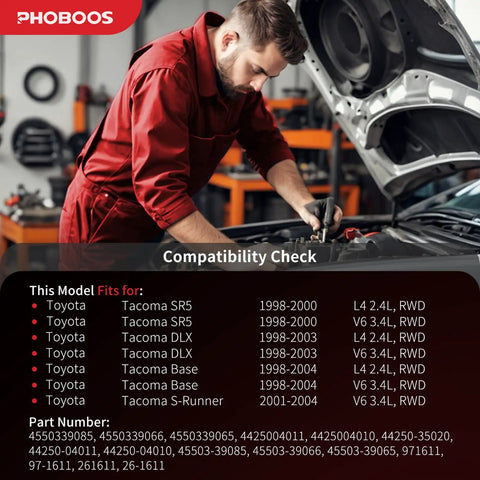 Mechanic checking compatibility for Hydraulic Power Steering Rack And Pinion Assembly For Toyota Tacoma Models 1998 To 2004