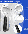 No Sweat Tire Patch Kit With Thirty Durable Rubber Patches Precision Rolling Buffer And Scraper Tool For Quick Flat Repairs And Slick Garage Auto Upgrades On Cars And Rigs - Stainless steel tire inner liner scraper with rubber handle.