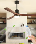 52 Inch Ceiling Fan With Lights For Indoor Outdoor Use Wood Blades Noiseless Three Blade Reversible DC Motor