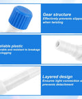 Close-up of T Shaped Aquarium Air Flow Control Valves Pack Of 10 For Fish Tanks, 3/16 Inch ID Tubing with gear structure detail.