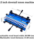 Heavy Duty 12 Inch Dovetail Jig And Mortising Guide For Slick Drawer And Cabinet Joinery Cuts That Fit Smooth As Silk On Ridiculously Strong Woodworking Projects, blue aluminum jig with dimensions for precise cuts.