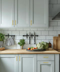 Modern kitchen with brushed stainless steel cabinet handles and 3 inch center to center hole spacing for an upgraded look.