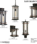Outdoor Wall Light With A Dope Black And Copper Finish, 11.25 Inches High, 6.5 Inches Wide, Extends 7.75 Inches From Wall, Glass Panels, San Marcos Style Exterior Lighting For Porch Or Front Entry displayed in various angles with clear seeded glass.