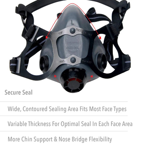 Reusable Half Mask Respirator For Paint Spray And Pesticides With OV Cartridges And R95 Filters, showing front detail of large size mask.